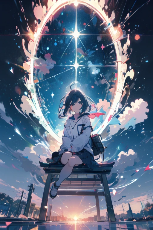 Relaxed character and white cat anime girl sitting on a bench looking at the stars, anime art wallpaper 8 k, anime art wallpaper 4k, anime art wallpaper 4 k, 4k anime wallpaper, anime wallpaper 4k, anime wallpaper 4 k, anime style 4 k, 4 k manga wallpaper, watching the sun set. anime, anime girl desktop background, anime wallpaper, anime background