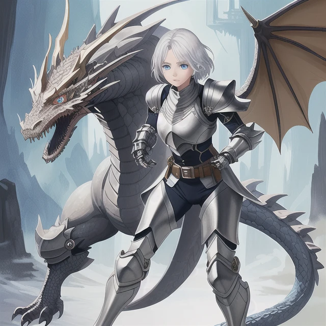 Silver Hair, Fantasy-inspired biotech armored battle suit,Blue Eyes, Fully enclosed shoulder guards, Matching arm and leg guards, The belt is decorated with a ball clutching a dragon's claw., (Mostly in black、It has red accents), A design that combines solidity and agility, High-tech bio-mechanical armor, (Dynastinae Concept Armor, Standing at the top of a skyscraper in a futuristic sci-fi city), This character is、It embodies a hero wearing fantasy surreal style armor elaborately crafted in anime style.。, Exquisite and mature cartoon art style, (element, plasma, energy, The armor shines), ((male:1.5)), metallic, Realistic textured materials, dramatic, High resolution, highest quality, High resolution, Super detailed, Ultra-fine painting, Very delicate, Professional, Perfect figure, Golden Ratio, Anatomically correct, Symmetrical face, Highly detailed eyes and face, High quality eyes, creativity, RAW Photos, 超High resolution, 32k, Natural light, Cinema Lighting, masterpiece-anatomy-perfect, masterpiece:1.5