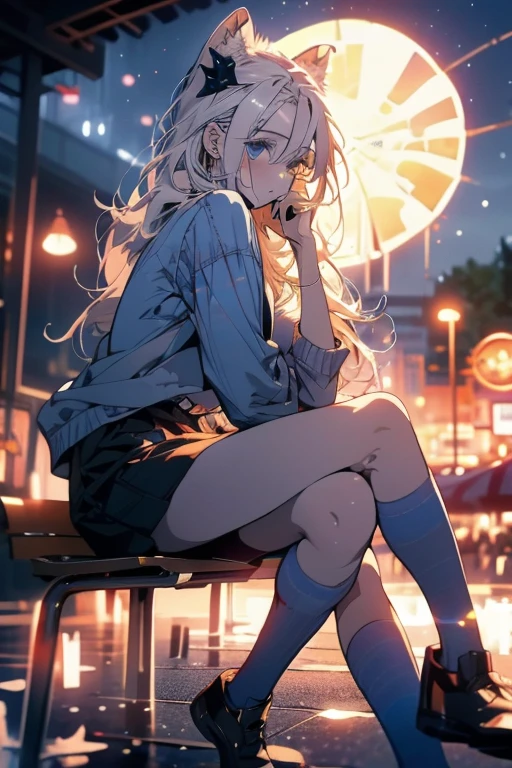 Relaxed character and white cat　anime girl sitting on a bench looking at the stars, anime art wallpaper 8 k, anime art wallpaper 4k, anime art wallpaper 4 k, 4k anime wallpaper, anime wallpaper 4k, anime wallpaper 4 k, anime style 4 k, 4 k manga wallpaper, watching the sun set. anime, anime girl desktop background, anime wallpaper, anime background