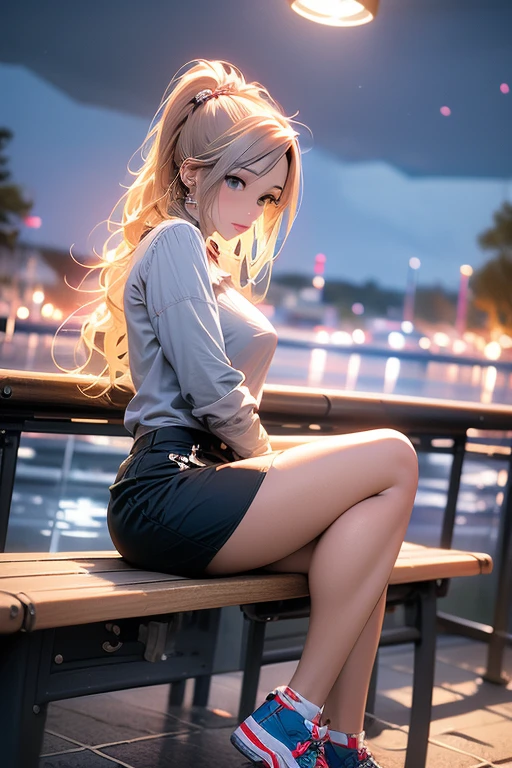 Relaxed character and white cat　anime girl sitting on a bench looking at the stars, anime art wallpaper 8 k, anime art wallpaper 4k, anime art wallpaper 4 k, 4k anime wallpaper, anime wallpaper 4k, anime wallpaper 4 k, anime style 4 k, 4 k manga wallpaper, watching the sun set. anime, anime girl desktop background, anime wallpaper, anime background