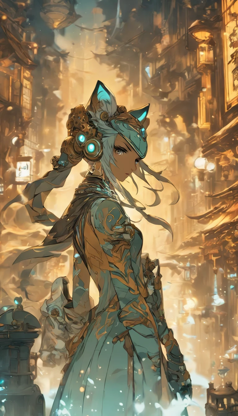 Chinese ink style,Steampunk world,Tiger-shaped steampunk warframe girl,Jet steam is suspended in the city air,Ink animation art,Ink comic art,water ink,ink,Smudge,8K,Delicately portrayed,Works of masters,Black and white tones