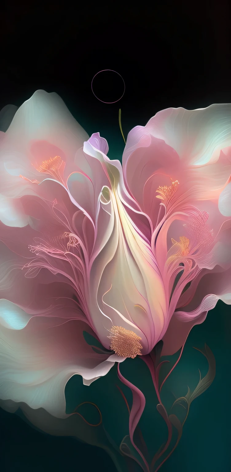 This is a close-up of a flower，Background blur, Inspired by Marco Mazzoni, Bipple. Hyperrealism, Bipple daily art, Bipple art, Peculiar floral mandel balls, complex wlop, Beeple 和 James Jean, Bipple and alphonse mucha, Beautiful digital illustrations, Mandelbulb flower and tree