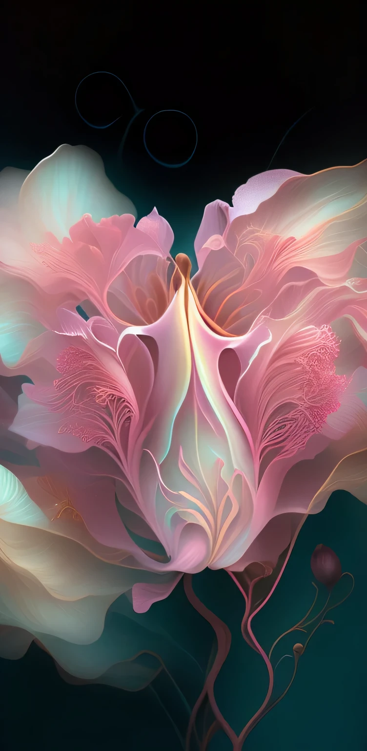 This is a close-up of a flower，Background blur, Inspired by Marco Mazzoni, Bipple. Hyperrealism, Bipple daily art, Bipple art, Peculiar floral mandel balls, complex wlop, Beeple 和 James Jean, Bipple and alphonse mucha, Beautiful digital illustrations, Mandelbulb flower and tree