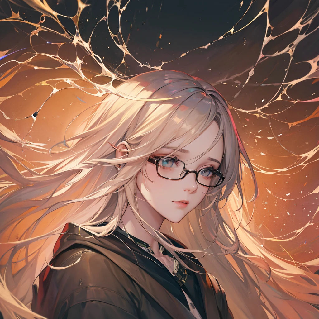 a painting by mse a woman wearing glasses by agnes cecile, luminous design, pastel colours, ink drips, autumn lights