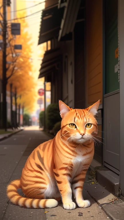 A cat is sitting on the ground next to a tree, an Orange Cat, Orange Cat, Orange Cat, The cat is orange, Cat Pictures, Orange Cat in mid action, Cat Pictures, very handsome, garfield the cat, Handsome, Cat attacks Tokyo, Portrait of Garfield, Beautiful photos of stray dogs, Tabacius, On the sidewalk