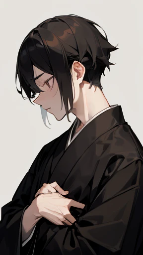 Black kimono from the Taisho period、Mourning clothes、(Pale-faced man)、(Sick man)、Upper Body、