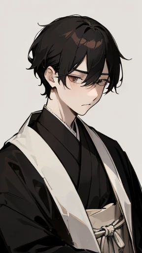 Black kimono from the Taisho period、Mourning clothes、(Pale-faced man)、(Sick man)、Upper Body、