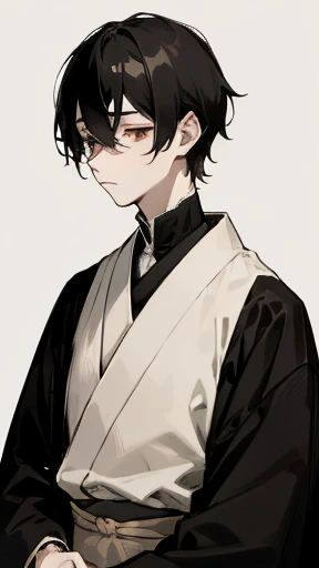 Black kimono from the Taisho period、Mourning clothes、(Pale-faced man)、(Sick man)、Upper Body、