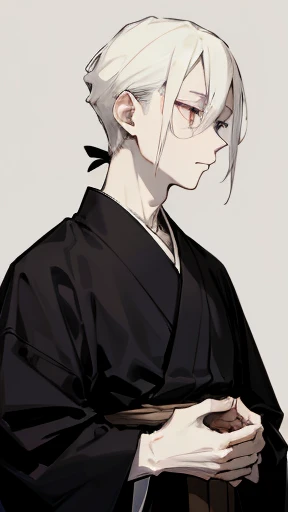 Black kimono from the Taisho period、(Pale-faced man)、(Sick man)、Upper Body、