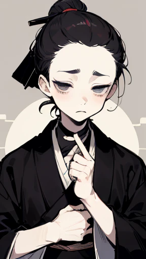 Black kimono from the Taisho period、(Pale-faced man)、(Sick man)、Upper Body、