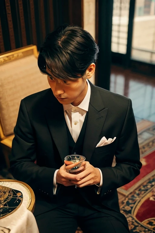 scene:This is followed by the bustling city reflected on the floor-to-ceiling windows,Turn to the interior of a dark mansion。Li Xuan stood in front of the huge floor-to-ceiling window,Whisky in hand,He looked at the reflection of the window,It's like looking at yourself。The sprawling city is at his feet,The sparkle doesn't stop,Extraordinary,Jumping as if there was life。
人物:Li Xuan,chumbo masculino,With everything he can get,But one of the most important things in life is missing,Loves。
dressed in:He wears a delicate black suit,His neckline is slightly open, revealing a carefully carved tie knot。Dress rigorously,reveals his meticulous professionalism。
expressioness:His facial lines are tough,The facial features are grim。with a determined look in his eyes,But there was a hint of confusion,It's like asking questions about the city,Ask yourself questions。
Doing:He leaned against the window,The whiskey bottle in the hand is turned upside down,This causes the wine to tumble in the glass。Li Xuan's movements were smooth,The focus is entirely on the city outside the window,As if looking for answers。
enviroment:A large number of black and brown colors make up Li Xuan's private office,fireplace、library、Charts,Sketch out his pattern and taste。Behind the huge floor-to-ceiling windows is the bustling city at night,An incomparable picture of the city unfolded before his eyes,The complex can be seen、The light and shadow created by the streets and the flow of traffic。
Ambient light:The lights in the office are soft and warm yellow,Through the translucent floor-to-ceiling curtains, it sprinkled on Li Xuan's face,It gives a deep contemplation and contemplation。The lights outside the window contrast strongly with the lights inside the window,Sketch out Li Xuan's silhouette。 --auto