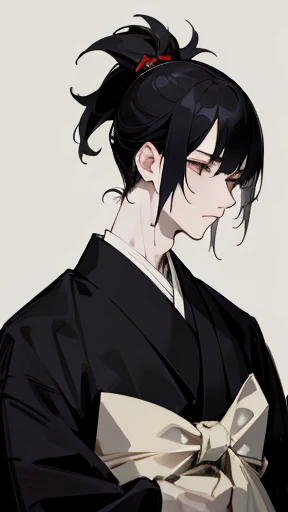 Black kimono from the Taisho period、（Pale-faced man）、（Sick man）、Upper Body、Black Hair
