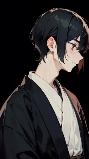 Black kimono from the Taisho period、(Pale-faced man)、(Sick man)、Upper Body、Black Hair