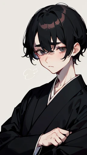 Black kimono from the Taisho period、(Pale-faced man)、(Sick man)、Upper Body、Black Hair