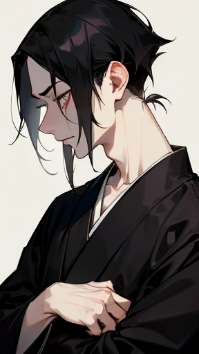 Black kimono from the Taisho period、(Pale-faced man)、(A sick and emaciated man)、Upper Body、Black Hair