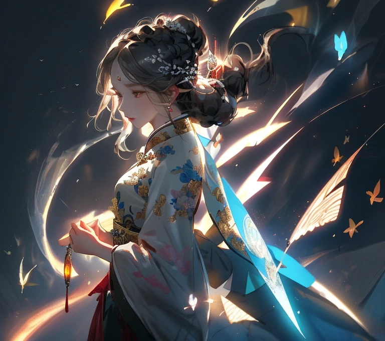 Best quality at best,tmasterpiece,Most of the body,(Background with:trpical garden),(1个Giant Breast Girl,Mature woman),(China-style,Ancient China,sister,hoofer,dark brown hair,dark colored hair,Princess scissors,Twist braids,curlies,Double ball head,Coiled hair,Streamers,Pale pink lips,Steady,information,Red eyes,nipple tassels,Silver,beaded,Peony flower,Robe,cloaks,Silk skirt,Embroidery,Delicate face),closeup cleavage,Light - Colorful clothes,Nice face,realisticlying,edge lit,twotonelighting,(highdetailskin:1.2),8K UHD,Slr,softlighting,high qulity,photore,A high resolution,4K,8K,Guviz-style artwork,Yang J,Qu Leilei,Li Song, author:Song Xu、Yang Jin、fenghua zhong、Guviz、FAN Qi、Shi Tao