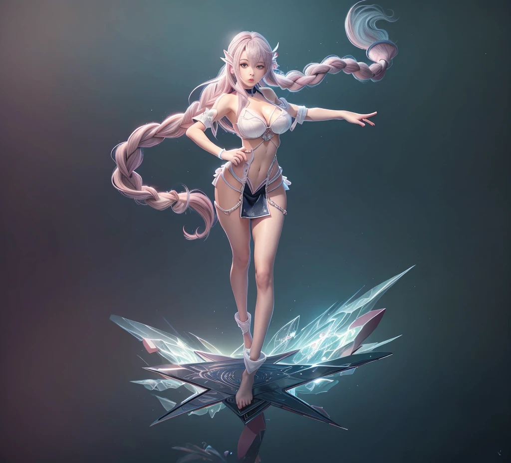 Sakura hair surrealism, Character table, Reference Table, Standing painting, 8k, Super Detail, 1080P, Women HD, 4K, 8k, 16k, high resolution, best quality, high quality, Anatomically correct, masterpiece, precise, Ultra HD,grace,Unreal Engine,Delicate face,Long braids,slim,Long legs,miniskirt