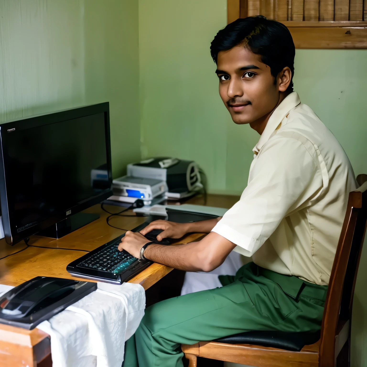 A Indian young man playing game in monitor