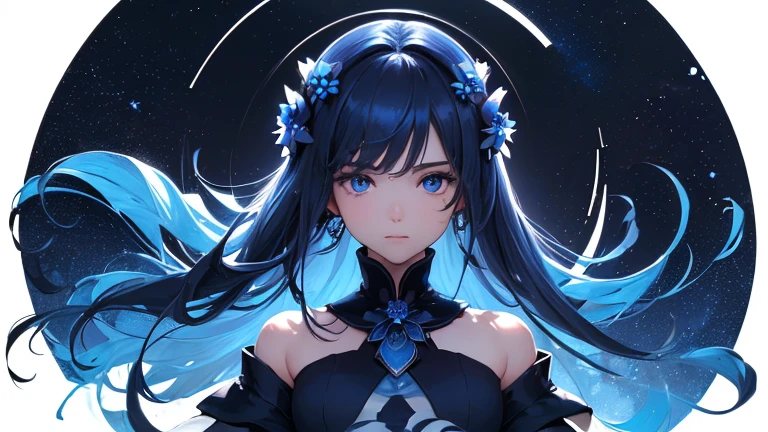 ((masterpiece, highest quality): 1.3,
(Negative Space: 1.4),
One Girl, alone: 1.4,
Beautiful and detailed eyes,
Ultramarine and blue lotus flower hair floating,
Cobalt blue eyes reflecting the stars,
At night, Under the stars,
Bright shining stars in the background々.)
