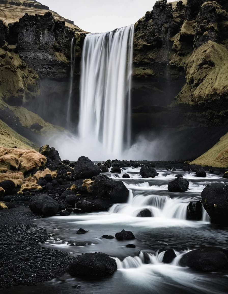 Black and White Photography，Iceland&#39;s black sand beach at night，（White moon in the night sky：1.37），White glacier，The beauty of nature in black and white，These beaches are made of basalt gravel formed by volcanic eruptions.，Calm and heavy，In stark contrast to the cold sea water。The photographer uses precise composition and light control，Capturing the mystery and unique charm of the black sand beach。Each photo exudes a power and depth，Arouse the viewer&#39;s awe of the power of nature，National Geographic，Ultra high quality，Ultra-high detail，16k，Studio Photography，