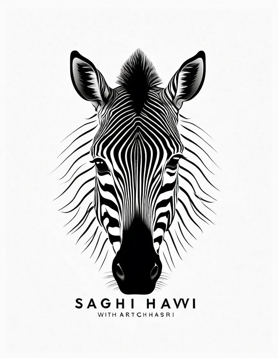 Minimalist linear monochrome logo with zebra silhouette on white background in the style of Sagi Haviv without photo-realistic details.
