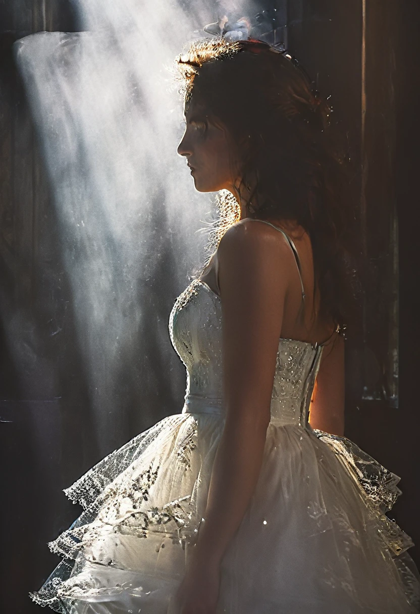 ((((Erotisch)))), (((innocent French woman, 26 Jahre alt))), (Best quality,4k,8k,highres,Meisterwerk:1.2),Ultra-detailliert,((sweet mischievous flirtatious)) Empire-Mikrokleid, European model, nicely printed, bilden, Lippenstift, ((kurze Haare)), BRECHEN, puff, kalt, tulle, petticoat, Realism, backlighting, vignetting, blending, fading border, first-person view, wide shot, bokeh, Eye-Level Shot, f/1.8, 35mm, Canon, UHD, masterpiece, best quality, highres, 8k, ambr1, bright light,