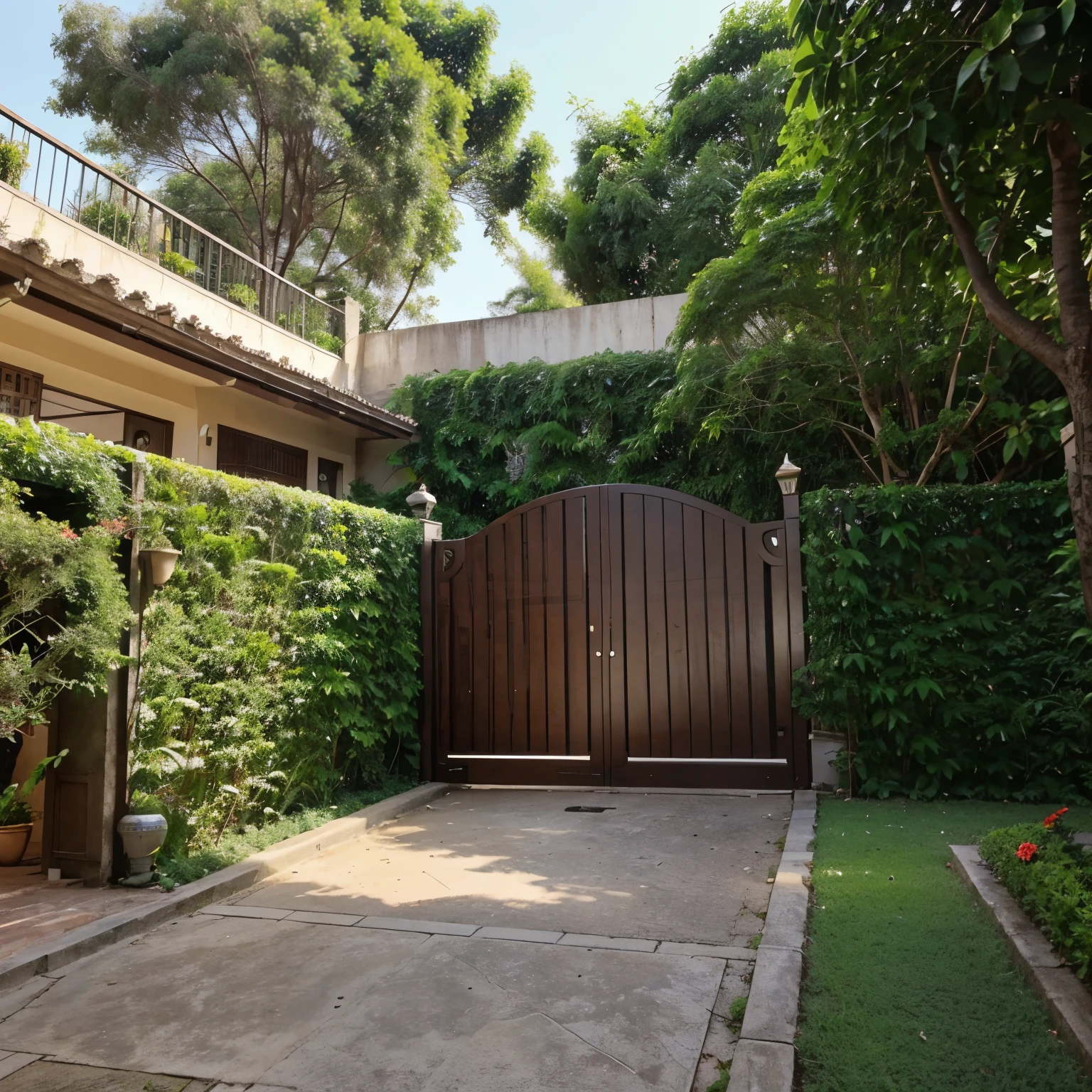 4 BHK, 2 Cars, a scooter & a bike, garden, terrace garden, wall compound, lavish entrance gate, trees