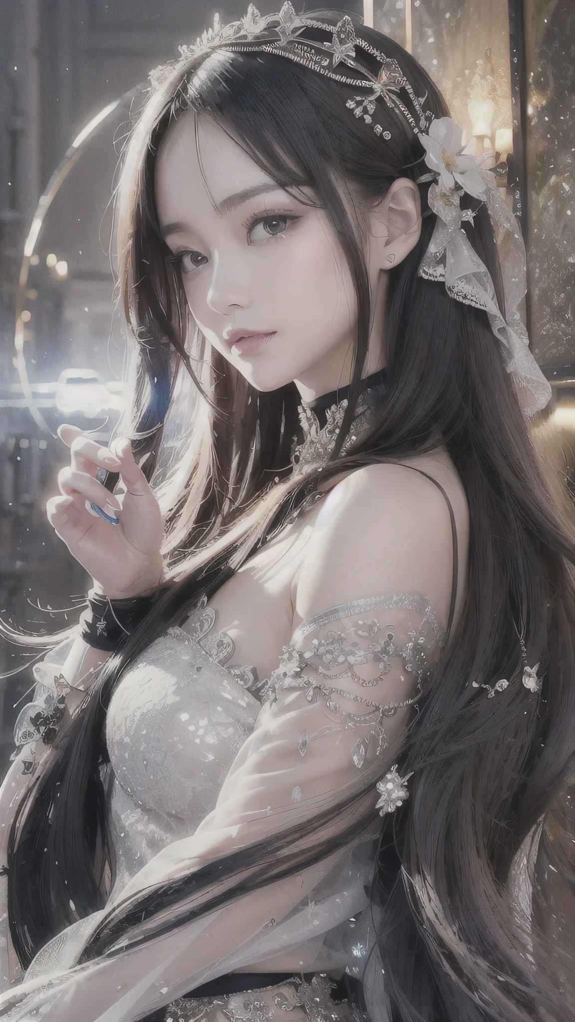highest quality ,masterpiece, shape, Very delicate and beautiful, Very detailed ,CG ,,8k, wonderful, finely, masterpiece,highest quality,Official Art,Very detailed,Confused, incredibly Confused, Very detailed, High resolution, Very detailed,Beautiful detailed girl,The light shines on your face, 1 girl, Mecha, armor, Mechanical_body, Black Hair, Spaceship, city, cyber punk, star,
