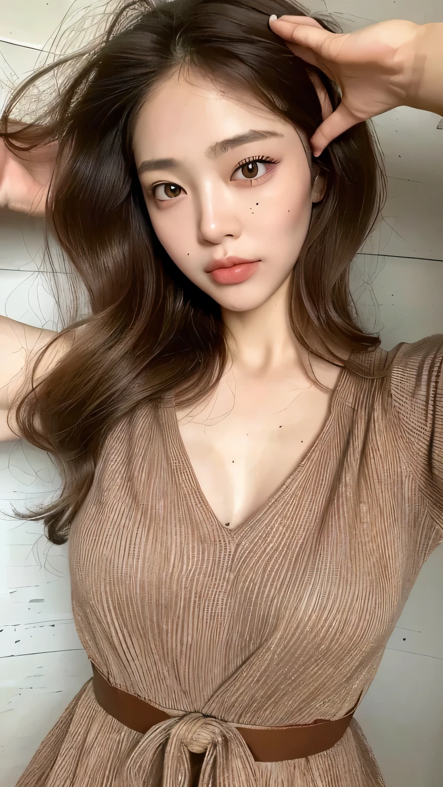 ((highest quality, 8k, masterpiece: 1.3)), 1 female, Japanese Mature,Sensual beauty: 1.3, (Hair style Brown hair Medium wave, big: 1.2), Nightwear: 1.1, Super slender face, Delicate eyes, double eyelid, Dimples,Mole, Home,Plump body,very thick legs,Cowboys photographed from above,