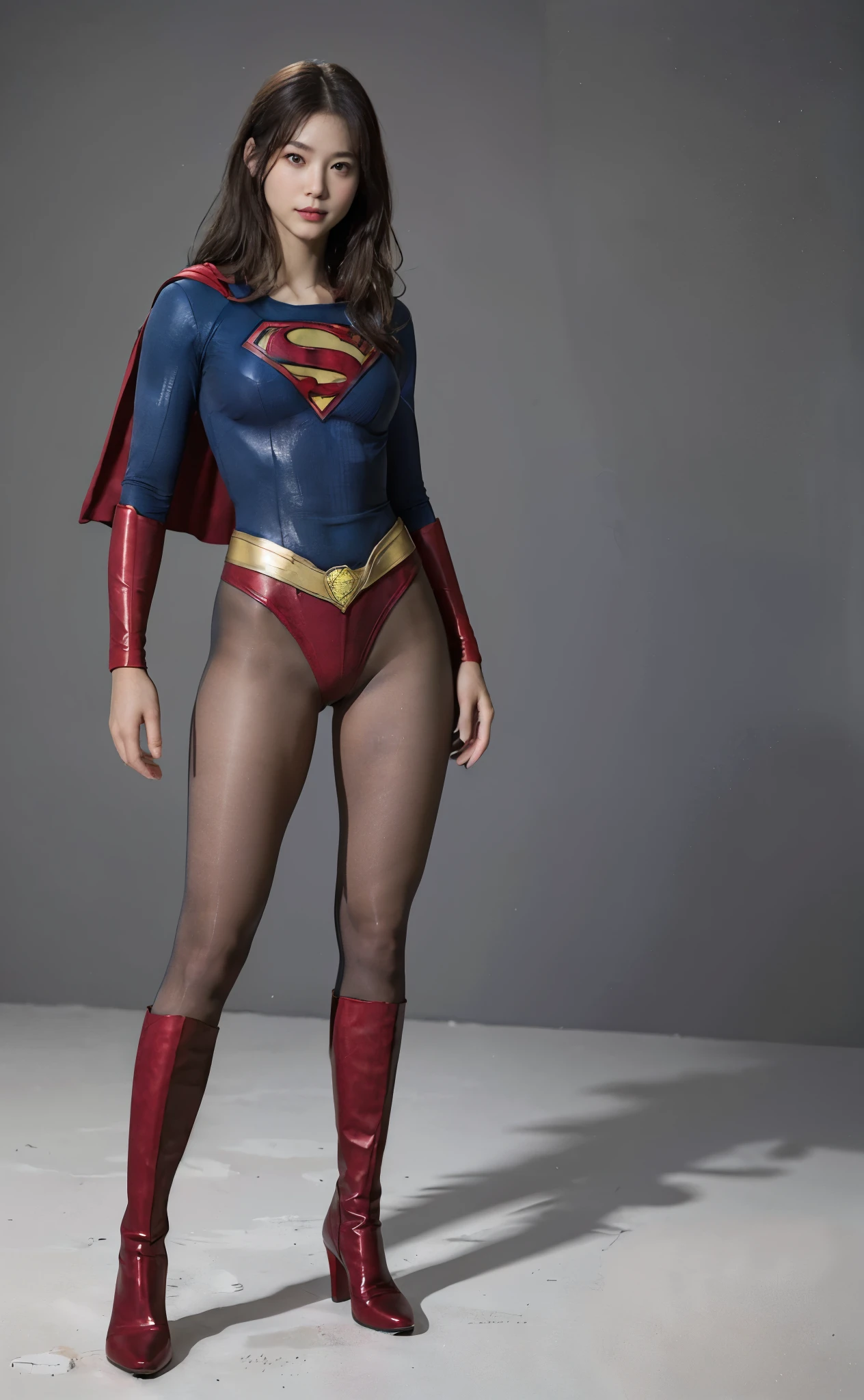 No background、(((Beautiful legs in black tights.)))、(((Legally express the beauty of your smile)))、((((Make the most of your original images)))、(((Body-fitting Supergirl costume)))、(((Supergirl Costume)))、(((Beautiful Hair)))、(((suffering)))、(((Please wear black tights....、Wear red boots)))、((Best image quality、8k))、((highest quality、8k、masterpiece:1.3))、(((Preserve background )))、Sharp focus:1.2、Beautiful woman with perfect figure:1.4、Slim Abs:1.2、Wet body:1.5、Highly detailed face and skin texture、8k