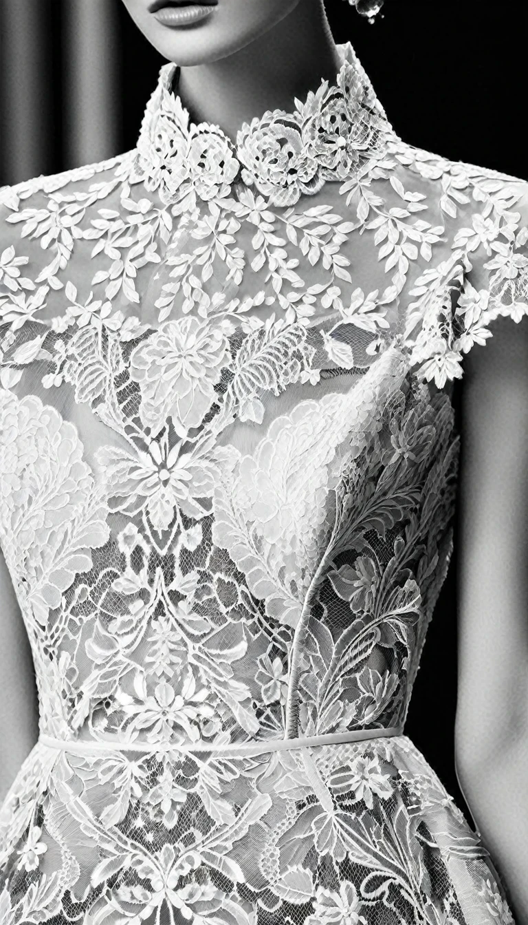 Black and White Fashion Photography，Haute couture dresses，Lace，Hollow，