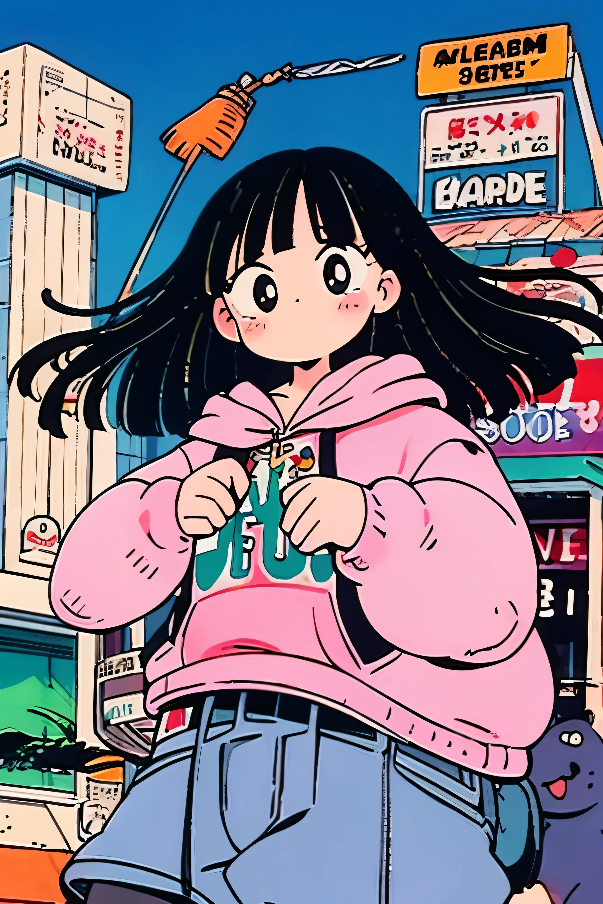 masterpiece、8k、32k、highest quality、(Cute Japanese Woman:1.3)、Detailing、One Girl、elegant、23 years old、(Black hair bangs)、(Hoodie:1.35)、urban landscape background、(3 heads)