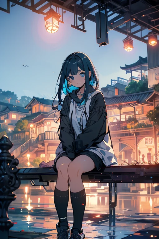 Relaxed character and white cat　anime girl sitting on a bench looking at the stars, anime art wallpaper 8 k, anime art wallpaper 4k, anime art wallpaper 4 k, 4k anime wallpaper, anime wallpaper 4k, anime wallpaper 4 k, anime style 4 k, 4 k manga wallpaper, watching the sun set. anime, anime girl desktop background, anime wallpaper, anime background