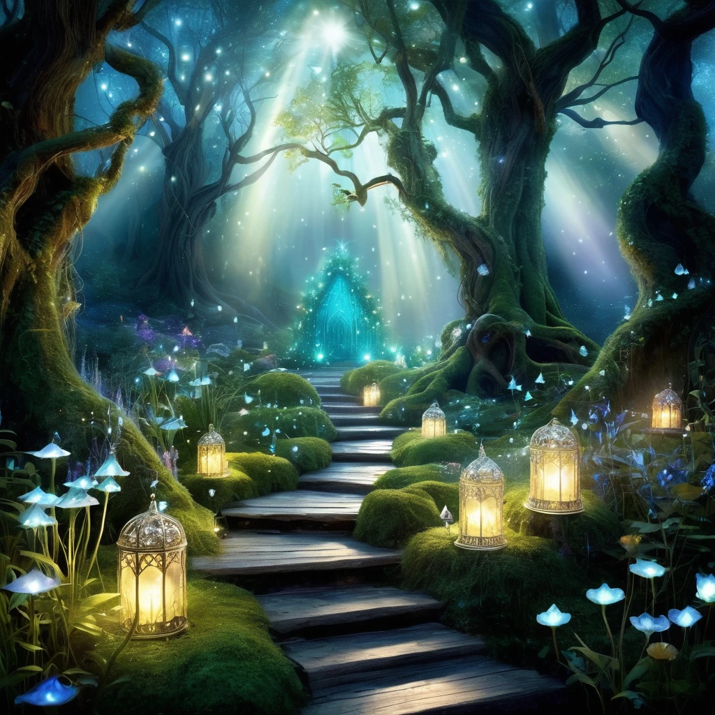 (a magical, enchanting scene),(best quality,ultra-detailed),(fantasy,mythical creatures),(mysterious,otherworldly),(lush foliage,ethereal colors),(magical glow,soft lighting),(unseen magical beings),(intricate details),(dreamlike atmosphere),(fairy tale-like),(whimsical creatures),(flawless,high-res),(spellbinding,oneiric),(enticing,enchanted),(glimmering,sublime),(interactive,immersive),(supernatural,enchanted forest),(charming,twinkling lights),(mystical,ethereal music)