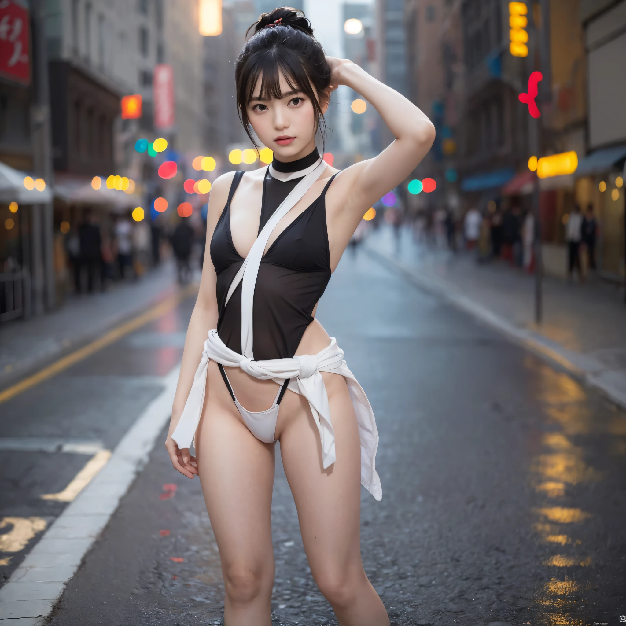Random Pause, Mix 4, (8K, digital camera, Ultra-high resolution, raw, Raw photo, Fully real-life images, highest quality, masterpiece: 1.45), (Realistic, Realistic: 1.37), , Beautiful Japanese Women, No makeup, Thick eyebrows, (((Full body images))), Streetscape, Festival, Sacrifice, night, rain, Wet, Professional Lighting, Photon Mapping, Radio City, Physically Based Rendering, Gradient black hair, Hair tied up, highest qualityの写真, High resolution, 1080p, (Clean face), (Detailed face description), (Detailed explanation of the hand), (masterpiece), (Exquisite CG), Extreme light and shadow, Disheveled Hair, Lewd,lure,masterpiece, Rich details, (Fine facial features), (highest qualityの写真), (masterpiece), (Fine grain), Look in front of you, Thin clavicle, ((((Extremely small breasts with no swelling at all:0.5)))), (((Immature and young body))), ((((A tiny white loincloth wrapped tightly around his waist)))), (((Showing off your loincloth))), (((I can see your butt))), Nipples are visible