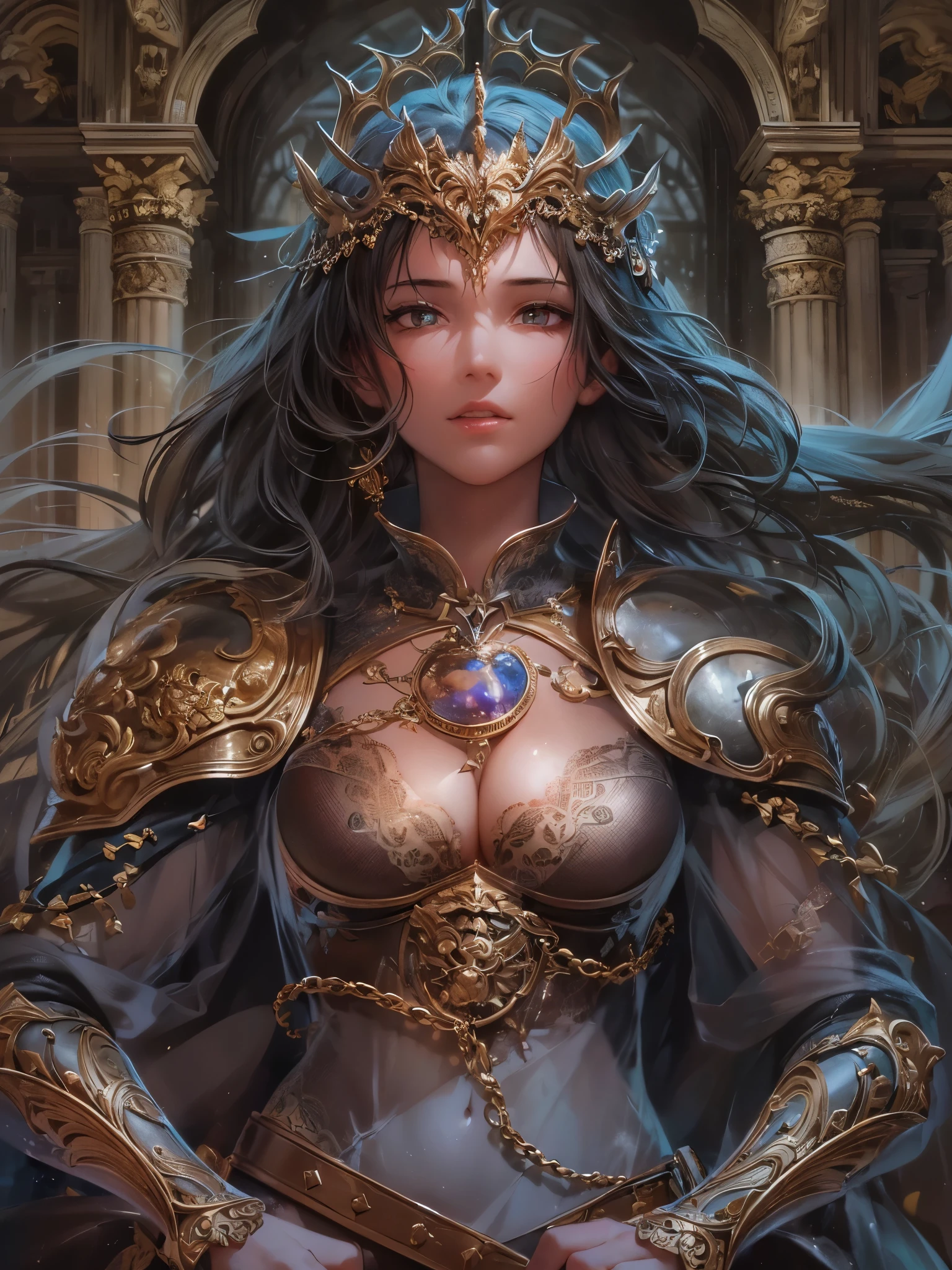 ((highest quality)),(Ultra-high resolution),(Super detailed new),(Detailed Description),((The best CG)),(A masterpiece),Ultra-detailed art,A wonderful new art form,(Art with precise detail:1.5), darkness, female knight, Armament