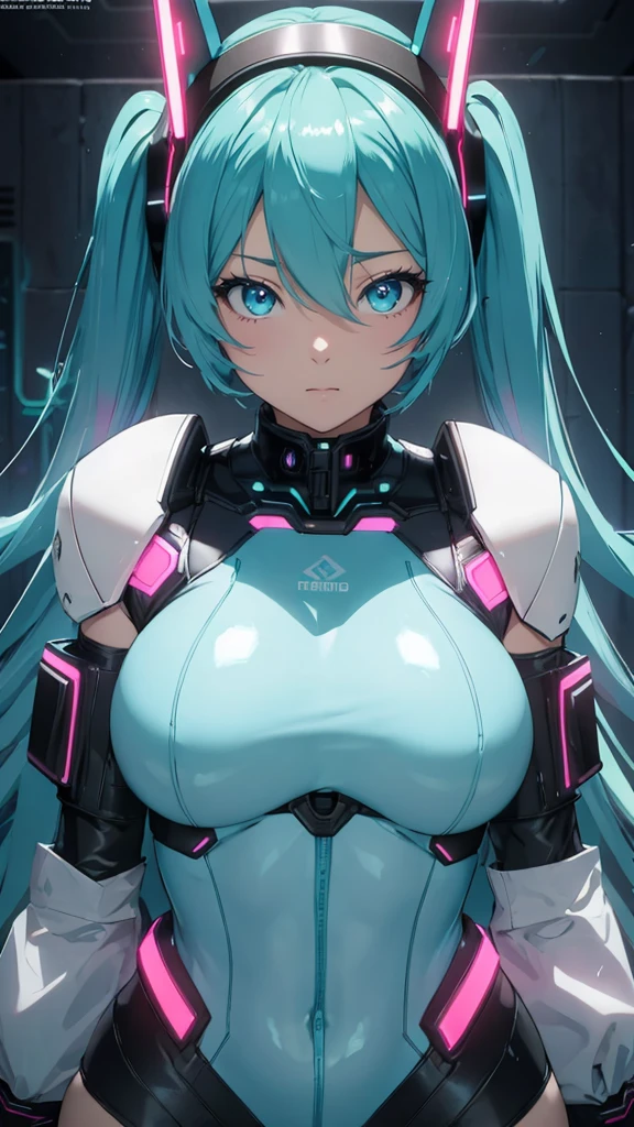 ((Highest quality))、(masterpiece)、Hatsune Miku VOCALOID、(Twin tails)、Light blue hair、Water-colored pupils、cyber punk、Ultimate Physical Beauty、Big Ass、(Big Breasts)、Bodysuits、(Sexy pose)、12-year-old girl has electronic visor fitted to her face、red latex body、(Light blue hair:1.4),Breast enlargement、Neon lights in the dark city at night,Unreal Engine:1.4,Ultra-high resolution,La highest quality:1.4, Realistic:1.4, Skin Texture:1.4, masterpiece:1.8,masterpiece, highest quality,(Beautifully detailed eye depiction)