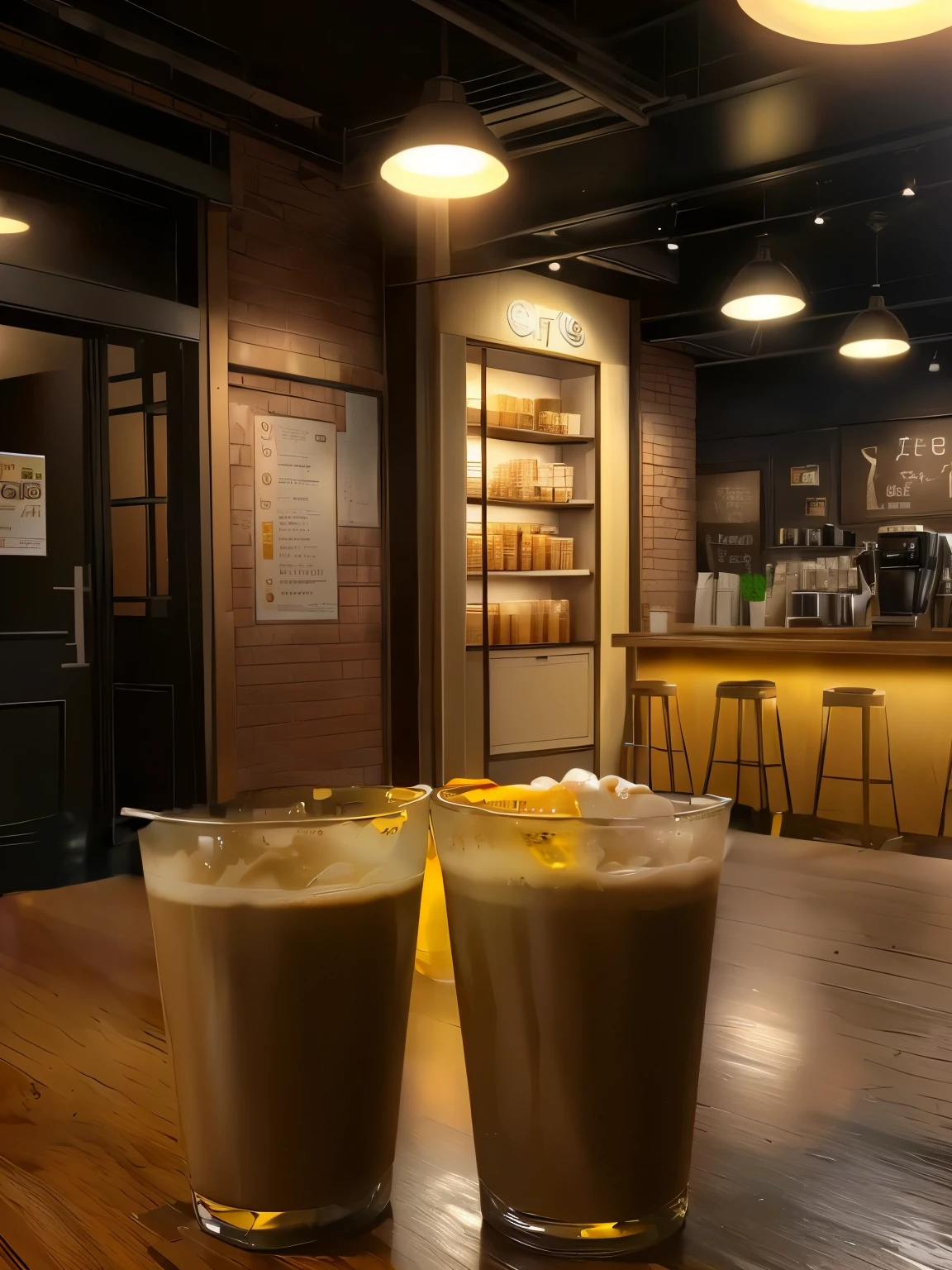 Change the background to a coffee real coffee shop no anime or ai realistic