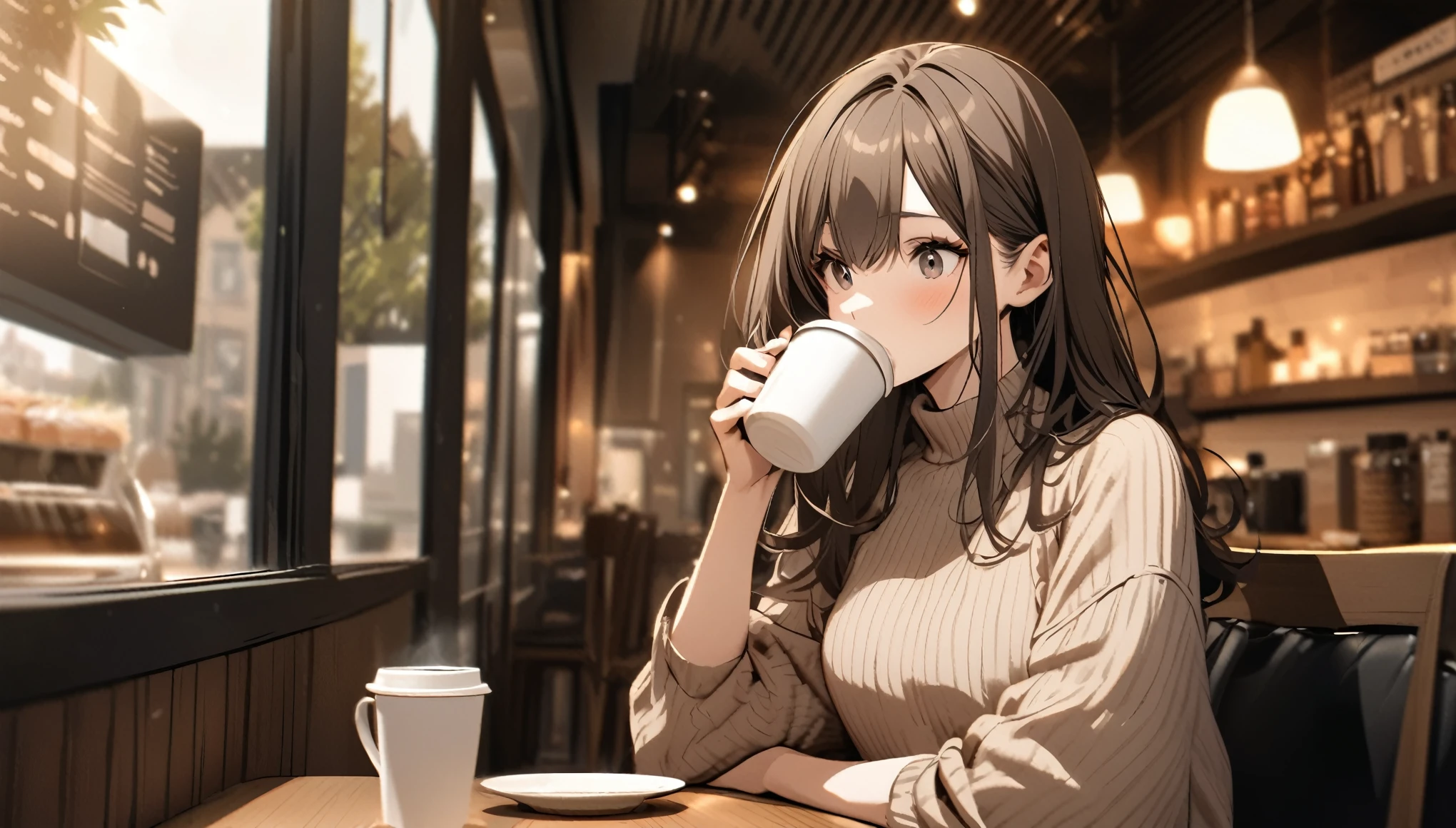 Girl drinking coffee in a stylish cafe
