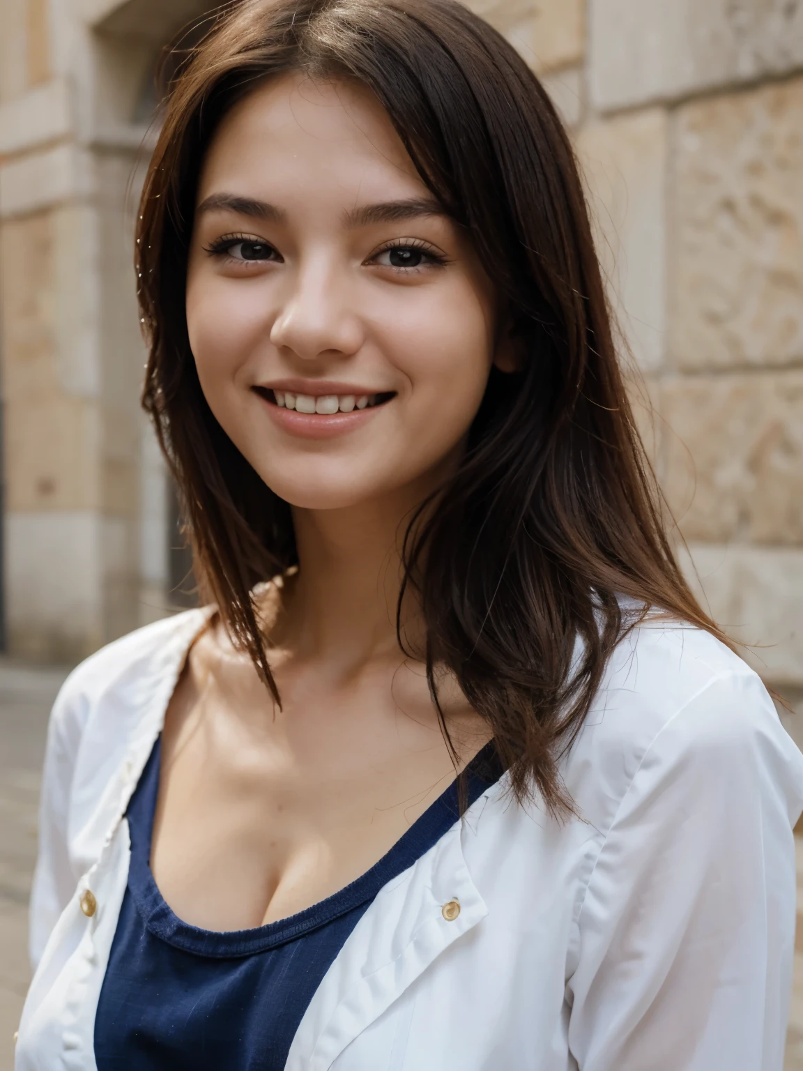 Mix of Italian and german and french and chinese woman, 1 girl, early 18s, smiling, close up, cute