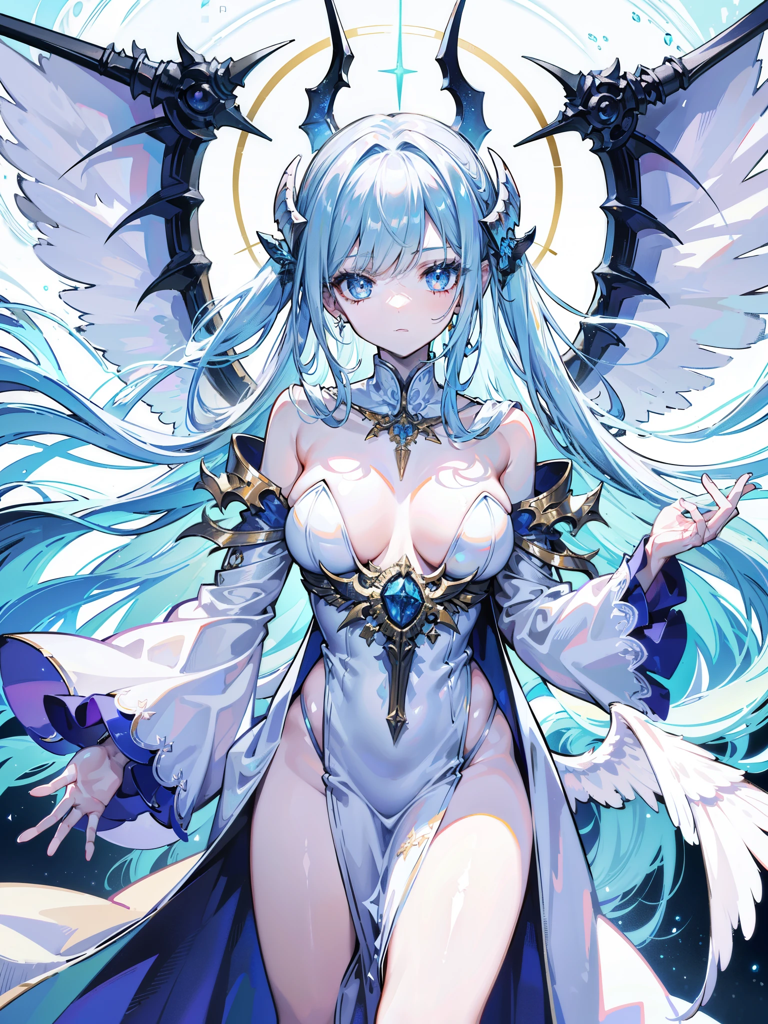 Angel with dragon wings,A holy monster angel,( Reasonable design, clear lines, High Definition,best quality, Very detailed, Lighting Effects, 4k ),Eyeball-shaped metal amulet, Slender and exquisite figure, Perfect body,Pretty Face, (HD Skin:1.2), 8K Ultra HD, high quality,