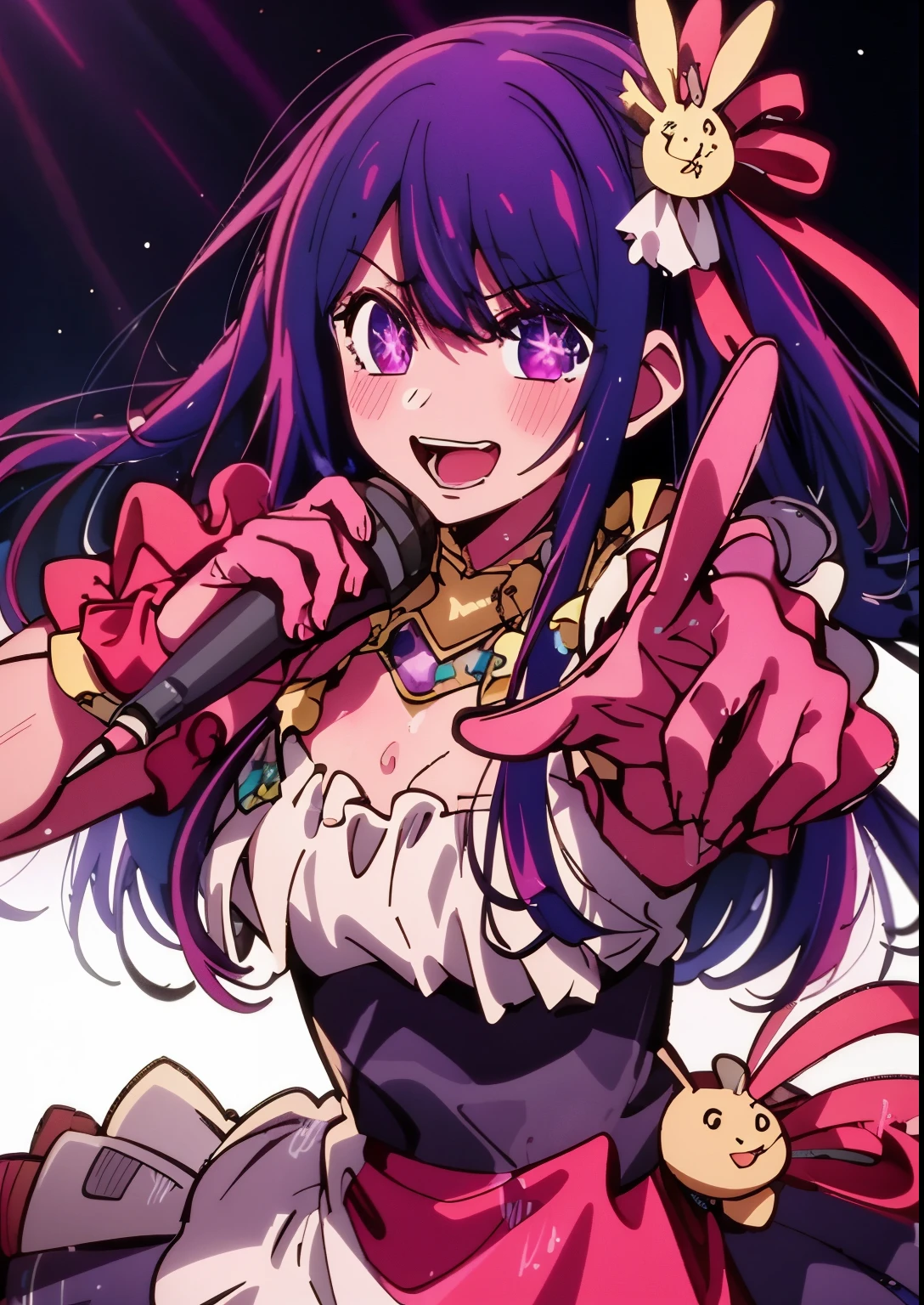 masterpiece、Very detailed、(One Girl:1.2)、Purple Hair、Big eyes、Close-up、Laughter、8k、Ai Hoshino、Live Performance Venues、(((nsfw)))