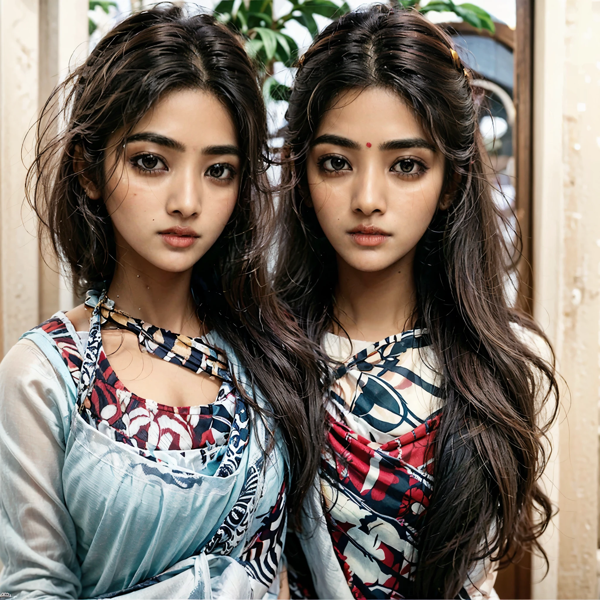 1girl, pretty indian lady head portrait, ?????, tied hair, busty, huge body, elegant, mature, 30 year old, cute nose ring, red lips, extremely realistic skin pores