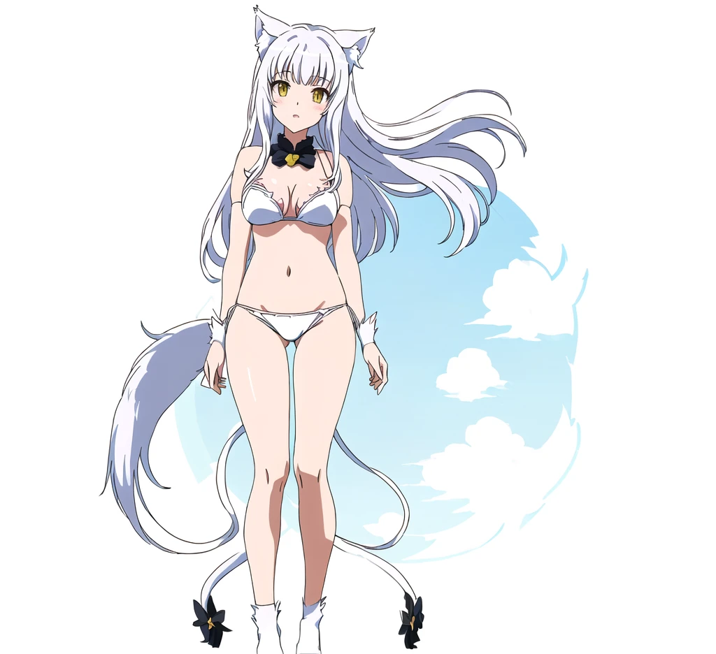 anime girl with cat ears and tail in a white bikini, neferpitou, holo is a wolf girl, anime catgirl, white cat girl, cute anime catgirl, seductive anime girl, beautiful anime catgirl, white - haired fox, holo if a wolf girl, wolf ears, attractive cat girl, nyaruko-san, anime moe artstyle