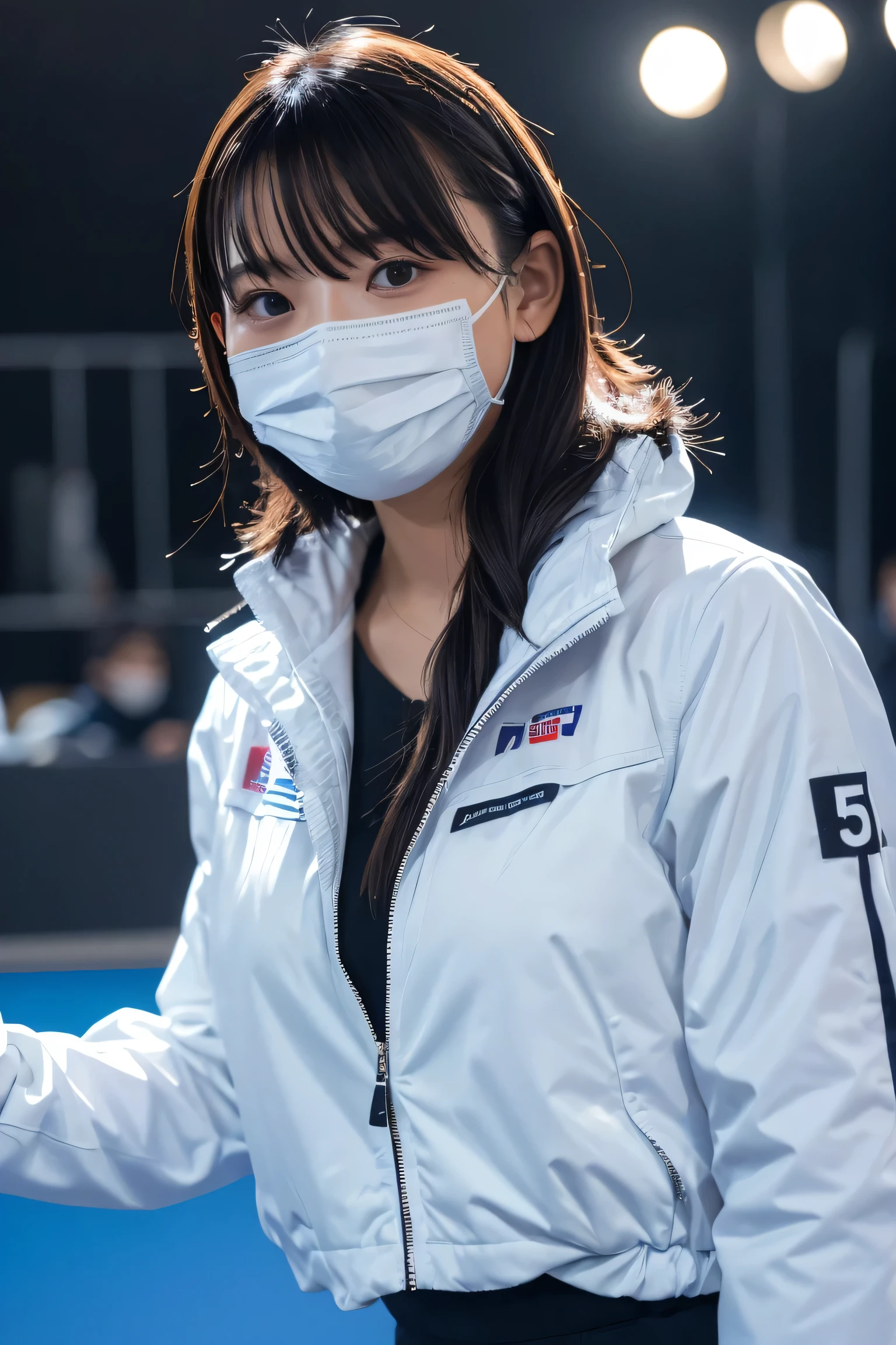 (8k, RAW Photos,highest quality, High resolution:1.1), (Super realistic:1.4),(Realistic, Realistic:1.3),The Beauty of Japan、Upper Body、Fencing team - white fencing jackets and masks.
