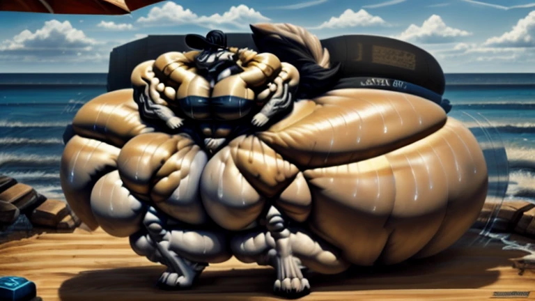 4k, high resolution, best quality, perfect lightning, perfect, solo, anthro, young, boy,white wolf:2.0, furry body, (fluffy mane:1.2), fluffy tail, male, adult, (bulky2:0, thick muscles2:0, huge muscles:2.0, hyper muscles:2.0), (thick biceps, veiny biceps, broad shoulders:2.0), (thick legs, thick calves:1.1), (digitigrade legs, 4 toes:1.2), perfect colors, (photorealistic fur, detailed fur, epic, masterpiece), (suggestive posing:1.2), (seductive smile, ful grin 1.3), detailed beach,detailed wolf eyes:2.0, by k0suna, by darkgem,nippg,hyper arms:2.0,veins,white body,white fur,hyper butt:2.0,h paws:2.0,standing,thick legs,thick butts:2.0,sweady:2.0,massive butt:2.0,black hater ass:2.0,huge ass,long s,juicy butt:,butt like a mountaitt with cful patterns:2.0,widet,hyper wide butt,butt like a wall be character,focusbutt:butt on the ground