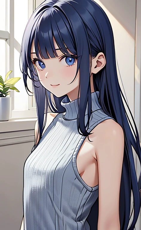 (masterpiece:1.4、top-quality、illustration:1.4,realistic、)、(character focus、breast focus,upper body:1.3)、(1girl),(Open mouth grin:1.3),(half closed eyes),cute face,blue eyes、()、
,(stand:1.4),(Shining smile),
,(slender),(sleeveless white crop top,very short pleated miniskirt:1.3),
(black middle hair:1.6,blunt bangs,),(), (medium breasts:1.3)、
、slender、