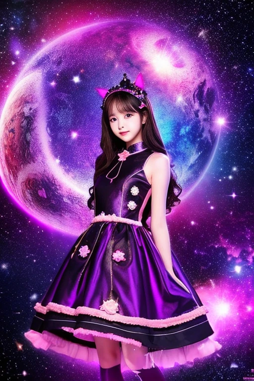 The background is space war、The main background colors are purple and pink、Add some zodiac sign inspiration to the background、
Bewitching beauty、