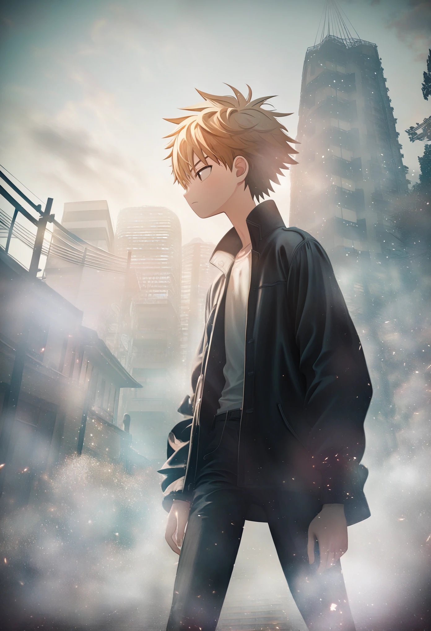 score_9,score_8_up,score_7_up,Anime boy in black jacket and standing in the city, 8K anime art wallpaper, anime4K style, 4k manga wallpaper, 4K anime wallpaper, 4k anime wallpaper, 4K anime wallpaper, 8K badass anime, 4K anime art wallpaper, 4k anime art wallpaper, anime guy young, Anime boy, Makoto shinkai style