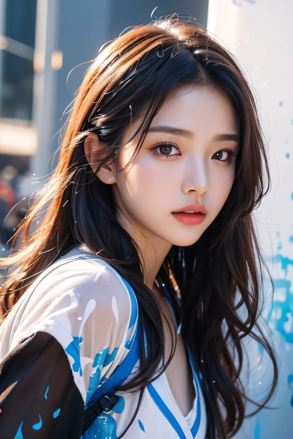 masterpiece, best quality, (extremely detailed CG unity 8k wallpaper, masterpiece, best quality, ultra-detailed, best shadow), (detailed background), (beautiful detailed face, beautiful detailed eyes), High contrast, (best illumination, an extremely delicate and beautiful),1girl,((colourful paint splashes on transparent background, dulux,)), ((caustic)), dynamic angle,beautiful detailed glow,full body, paint splash on face. Jennie kim,